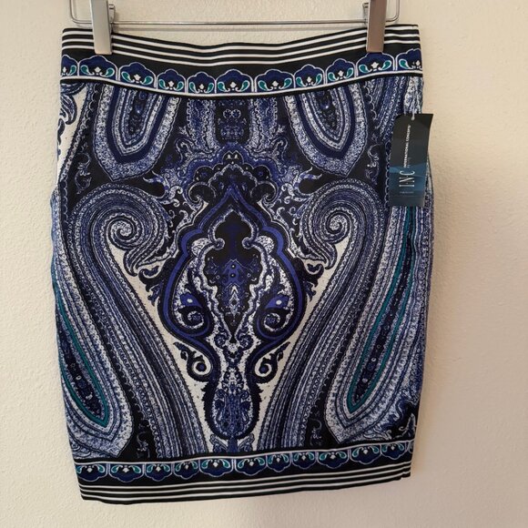 NWT INC International Concepts Blue Paisley Pencil Skirt‎ Size 0P - Picture 2 of 6